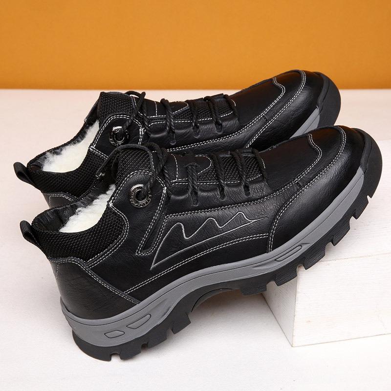 Men's cotton shoes genuine leather winter new velvet warm thickened high-top sports and leisure leather shoes men's snow boots tide