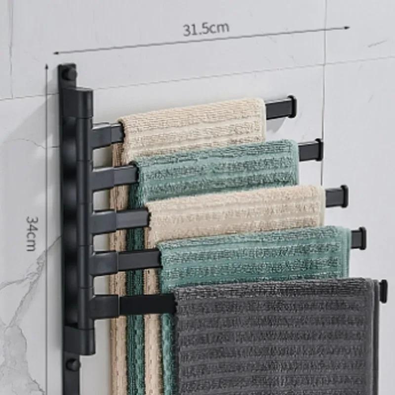 Badezimmer-Handtuchhalter, drehbarer Handtuchhalter, Raum-Aluminium, 2/3/4/5 Stangen, Handtuchhalter, Küchenregal, Papieraufhängung, Wandmontage