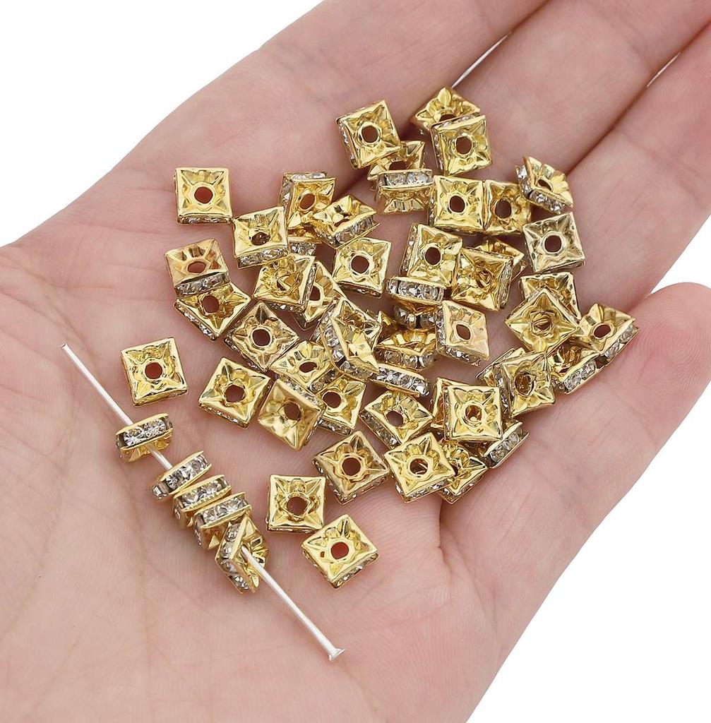 Crystal Rhinestone Metal Space Beads Loose Spacer Beads for Earring Bracelet NecklaceKeychain DIY Jewelry Findings Making Accessories