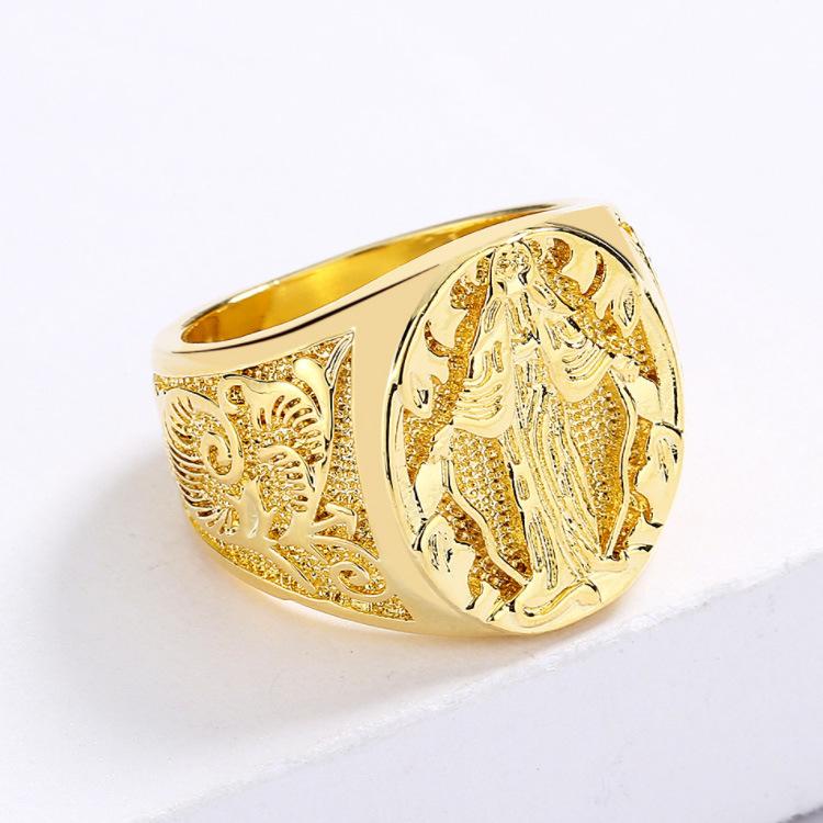 Europäischer und N Beliebter Marien-Segnungs-Abzeichenring Geschnitzte Persönlichkeit Übertriebener Schmuck