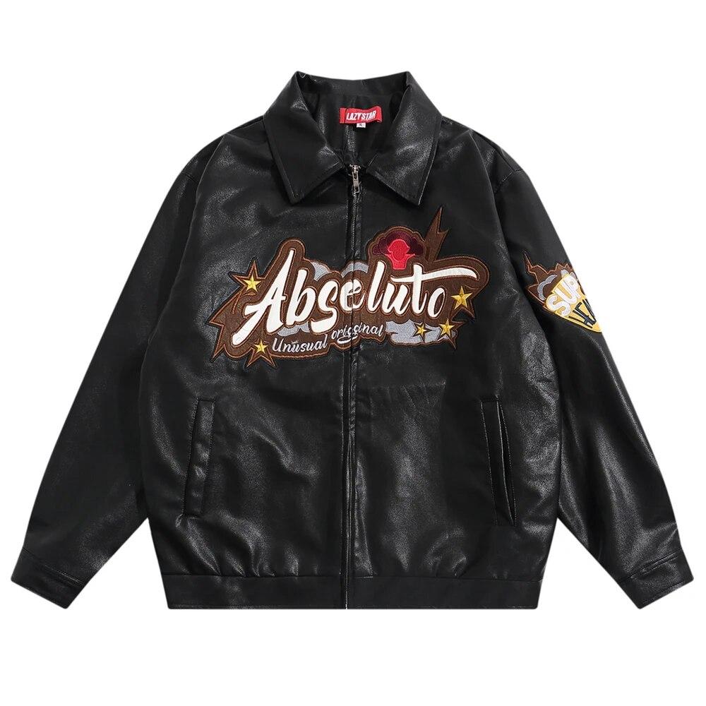 

Men Bomber Jacket Hip Hop Streetwear Letter Embroidery PU Leather Motorcycle Jacket Coat Outwear Harajuku Zipper Men Jacket