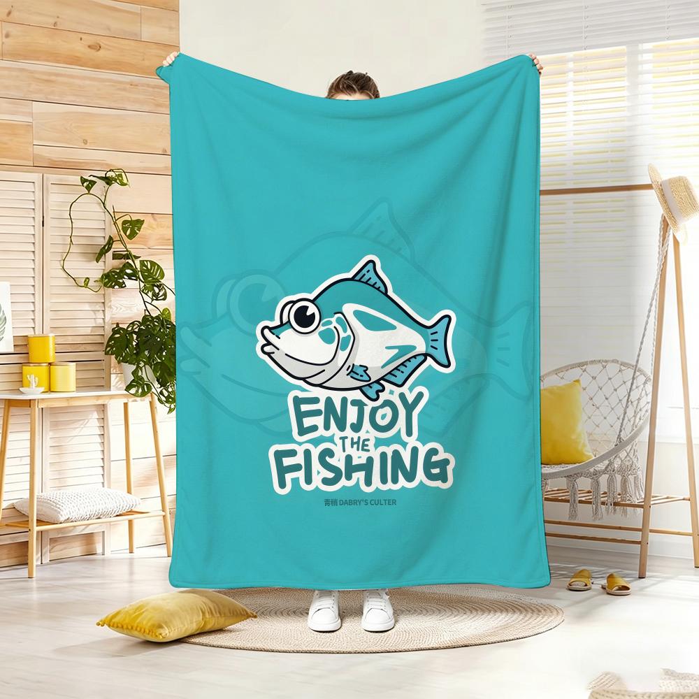 Cartoon F-Freshwater Game Fish Fishing Throw Lightweight 240G Flannel Blanket Soft Skin-Friendly For Summer Cooling