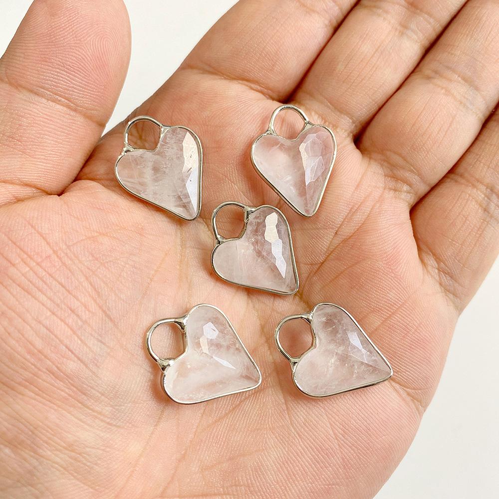 2pcs 18X23mm Silver Color Heart-shaped Stone Pendant Natural Amethyst Labradorite Love Charms For Women Necklace Earrings DIY