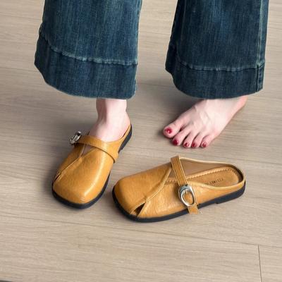 Baotou Half Slippers Women's Summer Outer Wear 2025 New One-pedal Lazy Muller Single Shoes Flat-soled Birkencool Slippers