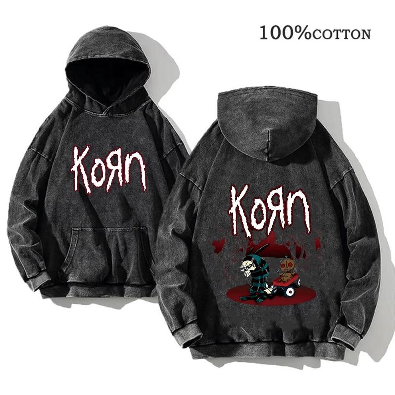 Korn Rock Band World Tour pulóverek Vintage mosott férfi pulóverek Pamut Hip Hop utcai ruházat Kapucnis pulóver Laza Y2K felsők
