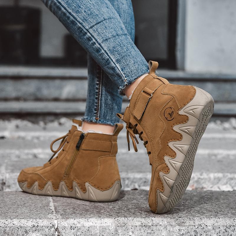 Damen High-Top Plüsch Freizeit-Sneaker Schneestiefel Handgefertigte Lederschuhe Stiefeletten Winter