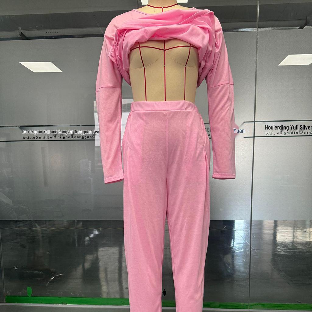 2024 Women's Solid Color Long-Sleeve Suit with Pocket Trousers – European and American Style