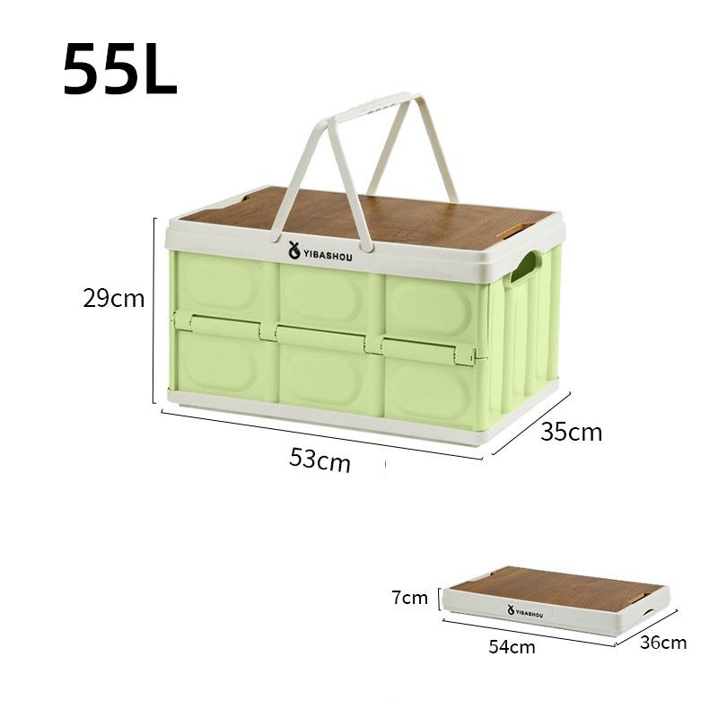 

Складаний ящик для зберігання Організатор багажника автомобіля Складний пластиковий контейнер для зберігання для транспортного засобу Відкритий кемпінг Ящик для зберігання 55L зелений