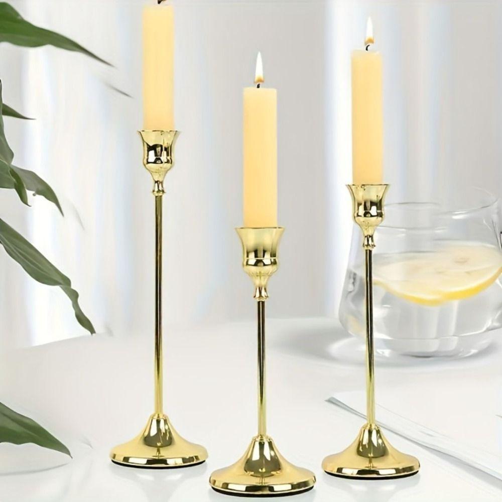 3Pcs European Style Metal Candlestick Exquisite Metal Tabletop Candle Holder Home Decor