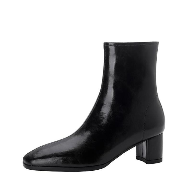 Women Winter Ankle Boots Natural Leather Cowhide Wool Full Leather Side Zip Modern Boots Warm Boots