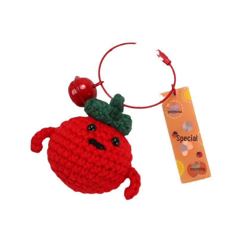Handmade Knitted Corn, Tomato & Persimmon Keychain Pendant - Cute Ornament & Small Gift
