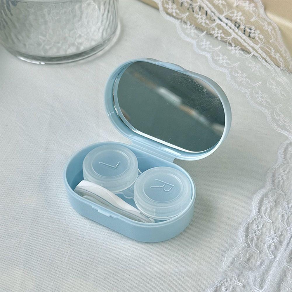 With Mirror Eye Care Kit Creamy Color Storage Box Portable Contact Lens Case  For Women