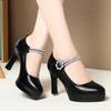 Fashion Comfortable Shallow Soft Leather Ankle Band Mary Jane 2025 Spring Block Middle Heels Shoes Platform for Office Mom