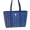 MCM Blue Visetos Leather Large Tote Bag with Gold Hardware for Daily Use