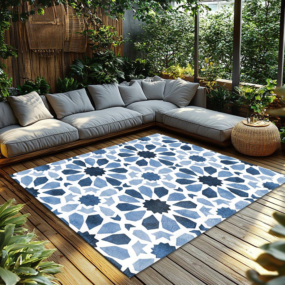 Moroccan Area Rug Vintage Persian Carpet Bohemian Floor Mat Blue Geometric Pattern Home Decor Living Room Bedroom Floor Covering