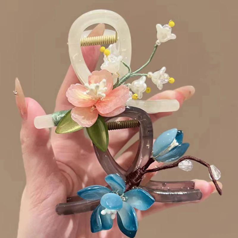 1pcs Chinese Style Floral Acrylic Hairpins Hair Clip Crab Hair Claws For Women Girl Flower Hair Accessories Headdress Party Gifts