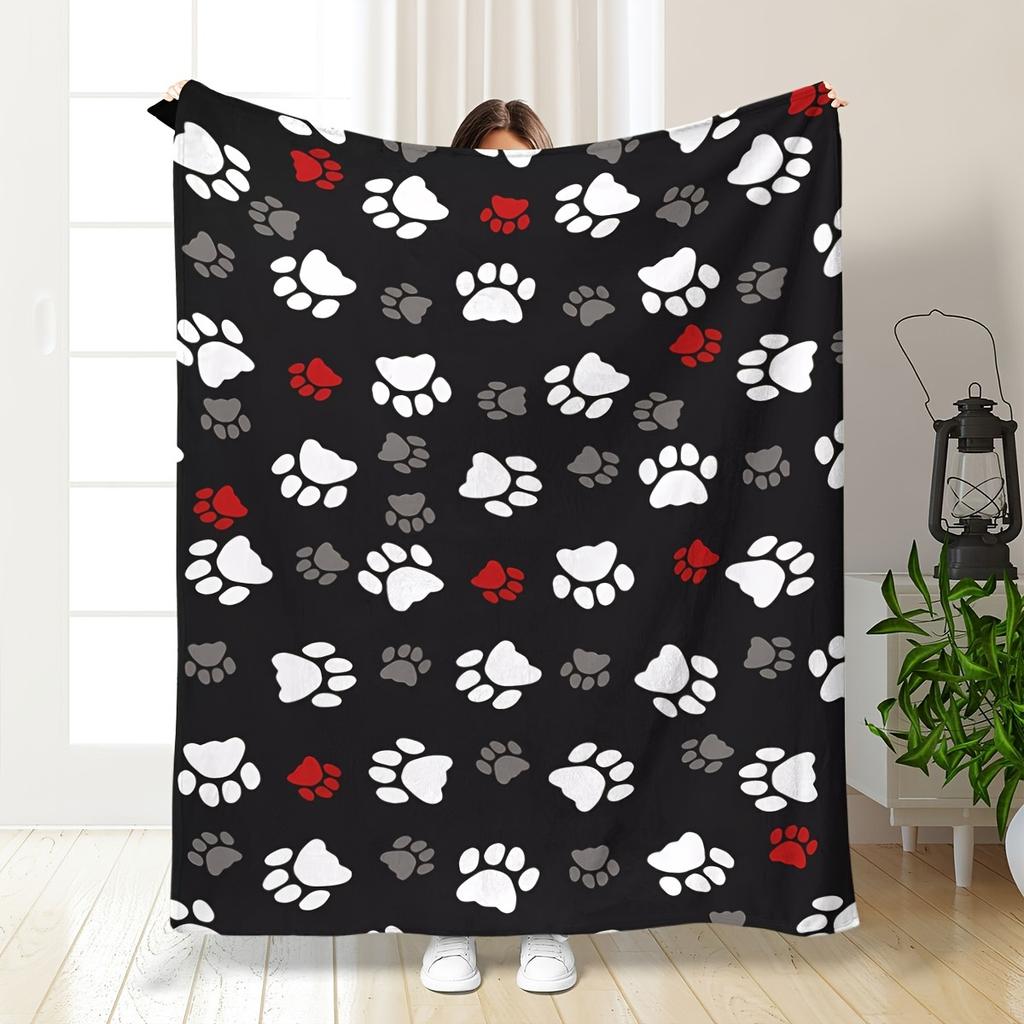 Coperta stampata in flanella con simpatico motivo a zampa di cane adatta a tutte le stagioni adatta per soggiorno ufficio divano e viaggio 180x250CM