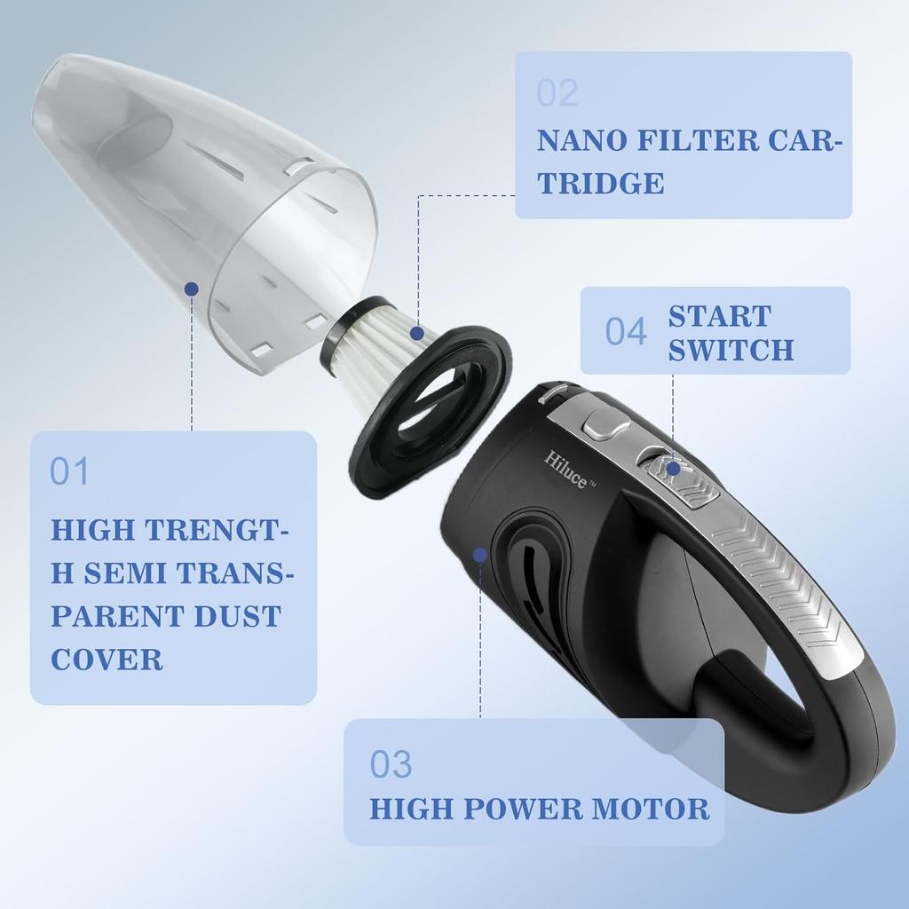 Car Vacuum Portable Cordless, Handheld Car Vacuum Cleaner High Power for Wet and Dry, USB Rechargeable Lightweight Cordless Vacuum, 0.45L Capacity