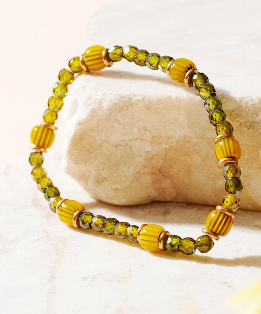 Polalita Mustard Olive Mix Stone Bracelet (Plt-Br-058_Mu)