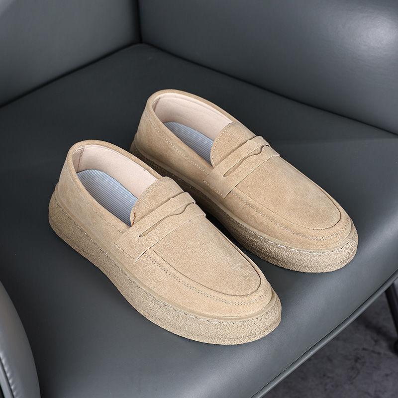 Suede Round Toe Platform Leather Shoes for Men Classic Original Social Elegant Cowhide New In Fashion 2025 Man Casual Shoe Sale