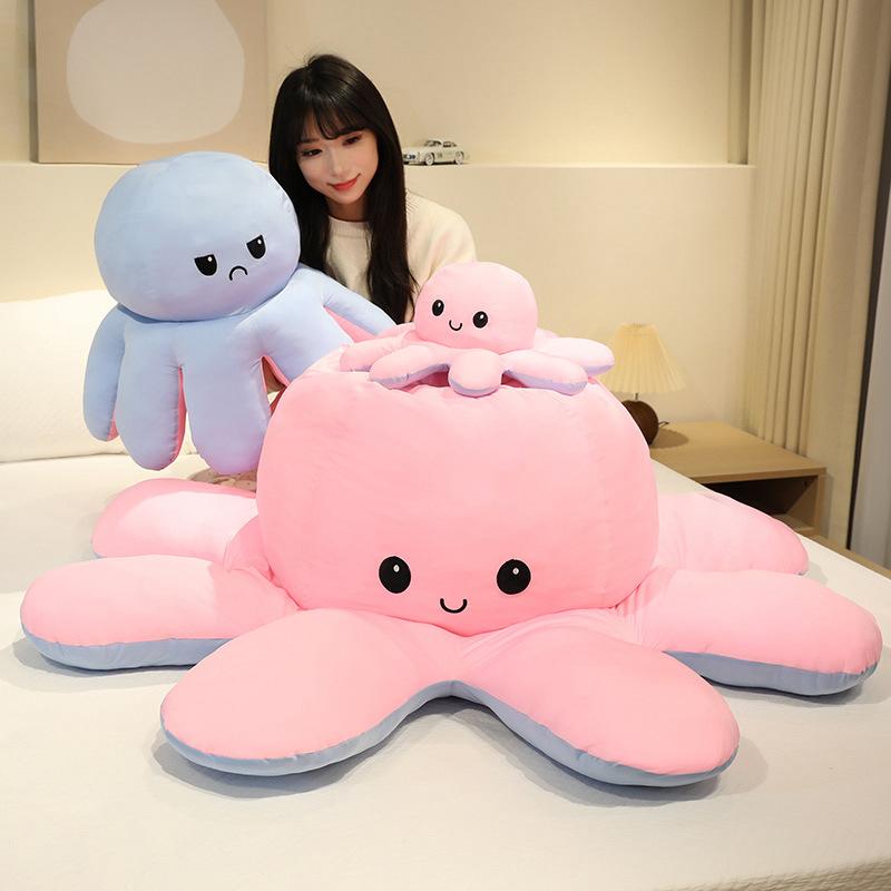Cartoon Soft Flip Octopus Throw Pillow Plush Toy Doll Flip Octopus Doll Children Soothing Rag Doll