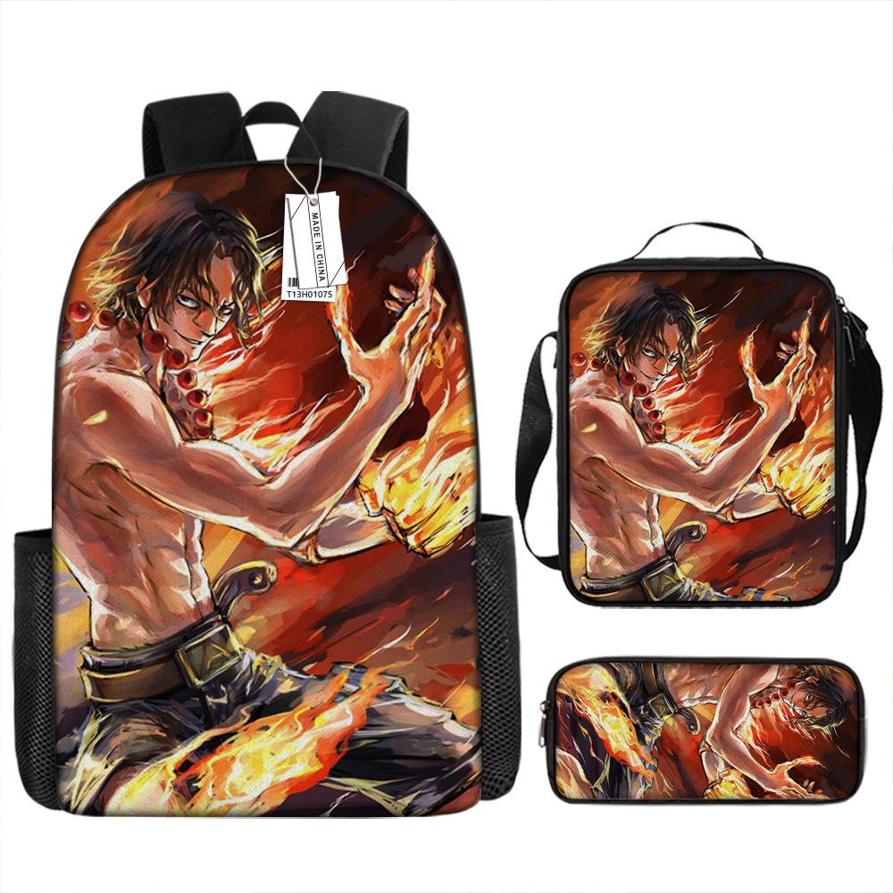 Animation Peripheral Student School Bag ONE PIECE Cartoon School Bag Girls and Boys Three-piece Set Backpack Satchel