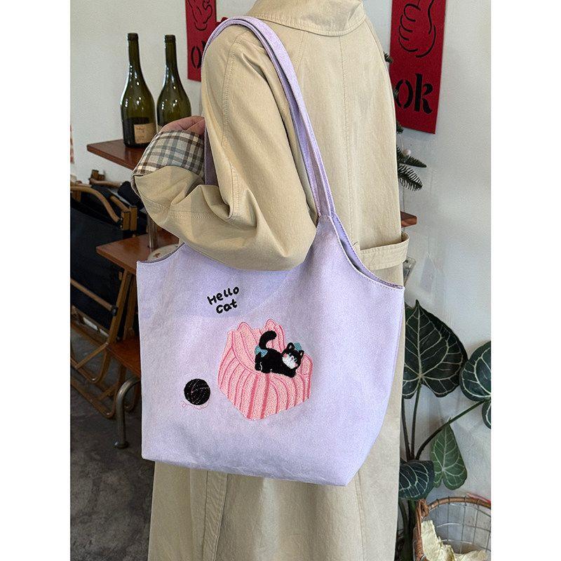 Embroidered Tote Bag with Large Capacity, Suitable for Daily Commuting, Single-shoulder Bag