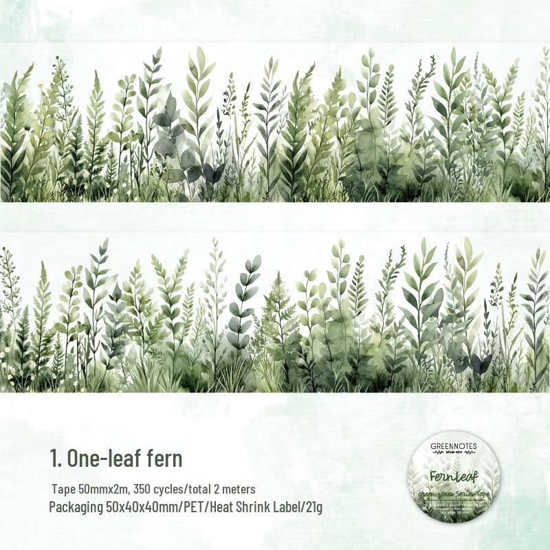 Twilight PET Tape: Green Notes & Plant Collage Stickers - 6 Styles for Bullet Journals & DIY Decor