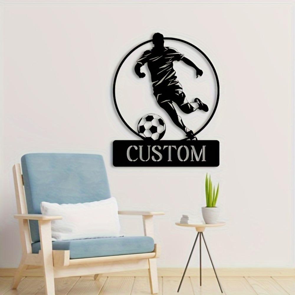 Personalized Footballer Iron Wall Sculpture - Custom Metal Art, Power-Free, for Home & Office Decor, Teens & Adults.