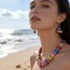 Simple Design Sense Island Style Color Shell Necklace Women'S Vacation Earrings Beach Summer Color Shell Collarbone Chain