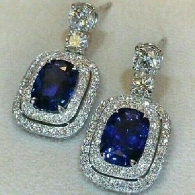 Huitan Wunderschöne blaue baumelnde Ohrringe für Frauen, glitzernder Zirkonia, elegantes Zubehör für weibliche Hochzeiten und Partys, neuer trendiger Schmuck