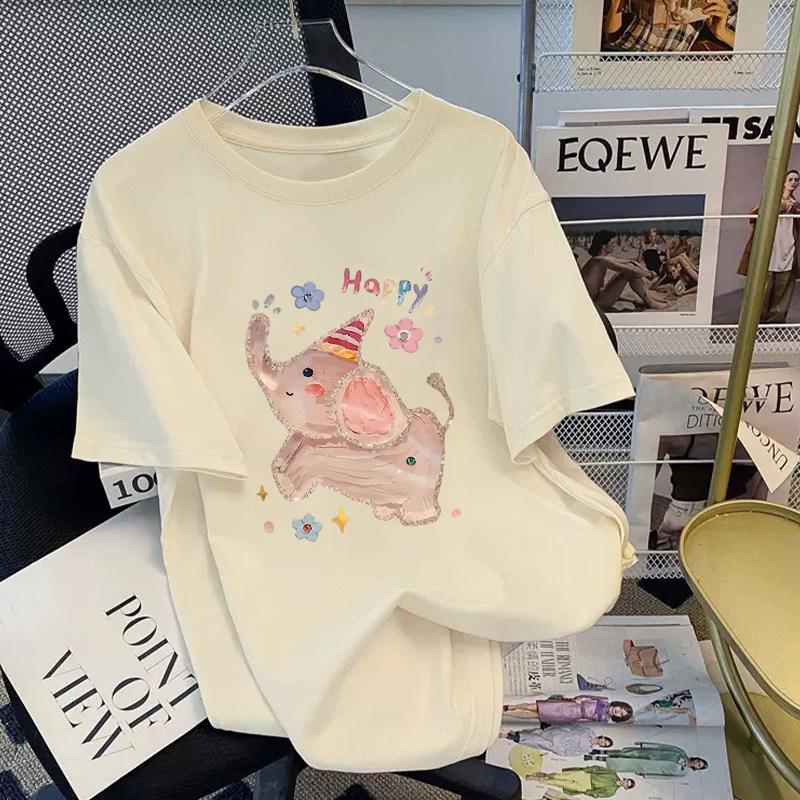 Women's Crew Neck Short Sleeve Graphic Tee Loose Fit Japanese Casual Cartoon Print T-Shirt
