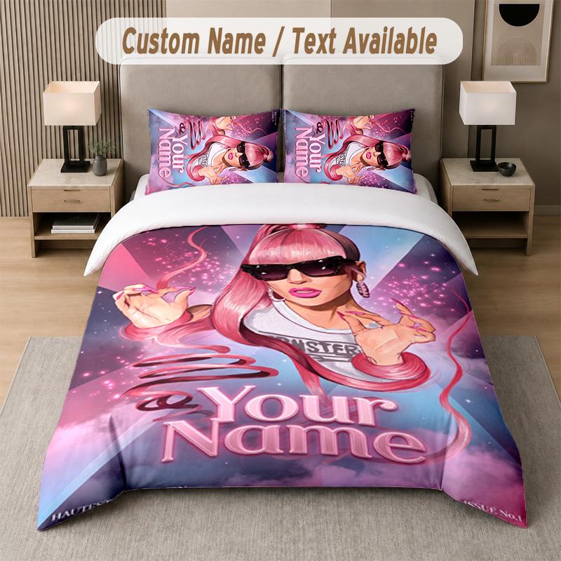 Lady Gaga 3Pcs Bedding Set, Personalized Custom Name Text, 1 Duvet Cover & 2 Pillowcases For Bedroom