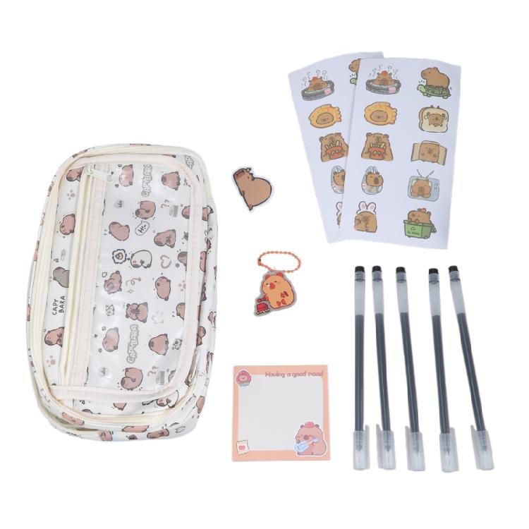 Мультяшный пенал-капибара, многослойная сумка для ручек, подставки для карандашей, пенал большой вместимости, пенал с наклейкой