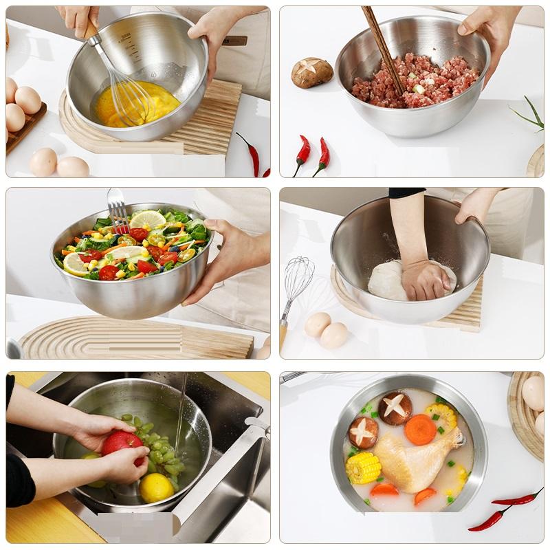 Stainless Steel Silver Salad Bowl Rice Noodles Lamian Noodles Bowl Kitchen Tableware Food Container
