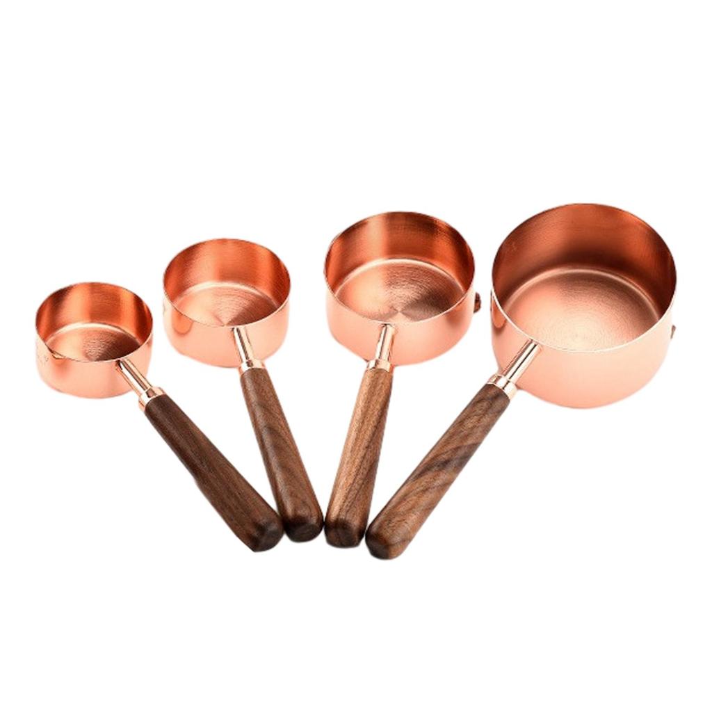 Measuring Cups Spoons Set Wooden Handle Baking Gadgets Stainless Steel Measuring Spoons for Nuts Baking Cooking Oil Milk