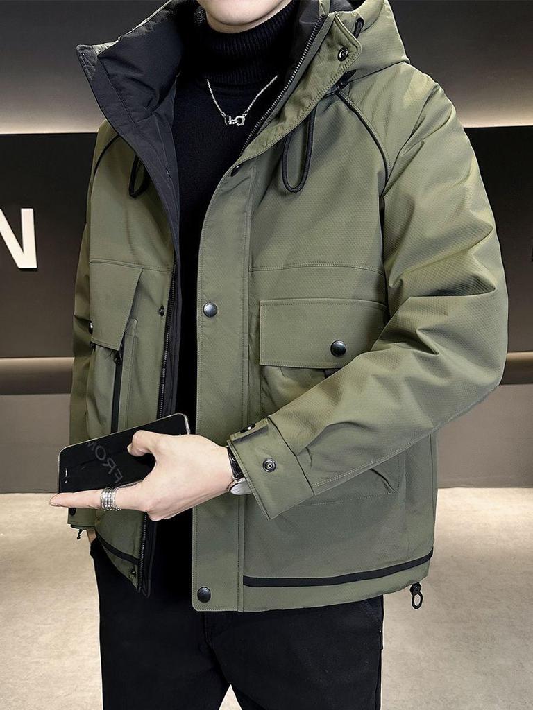 Men's Fashionable Hooded Down Jacket: Versatile, Trendy, Thickened, Windproof Coat for Outdoor Wear