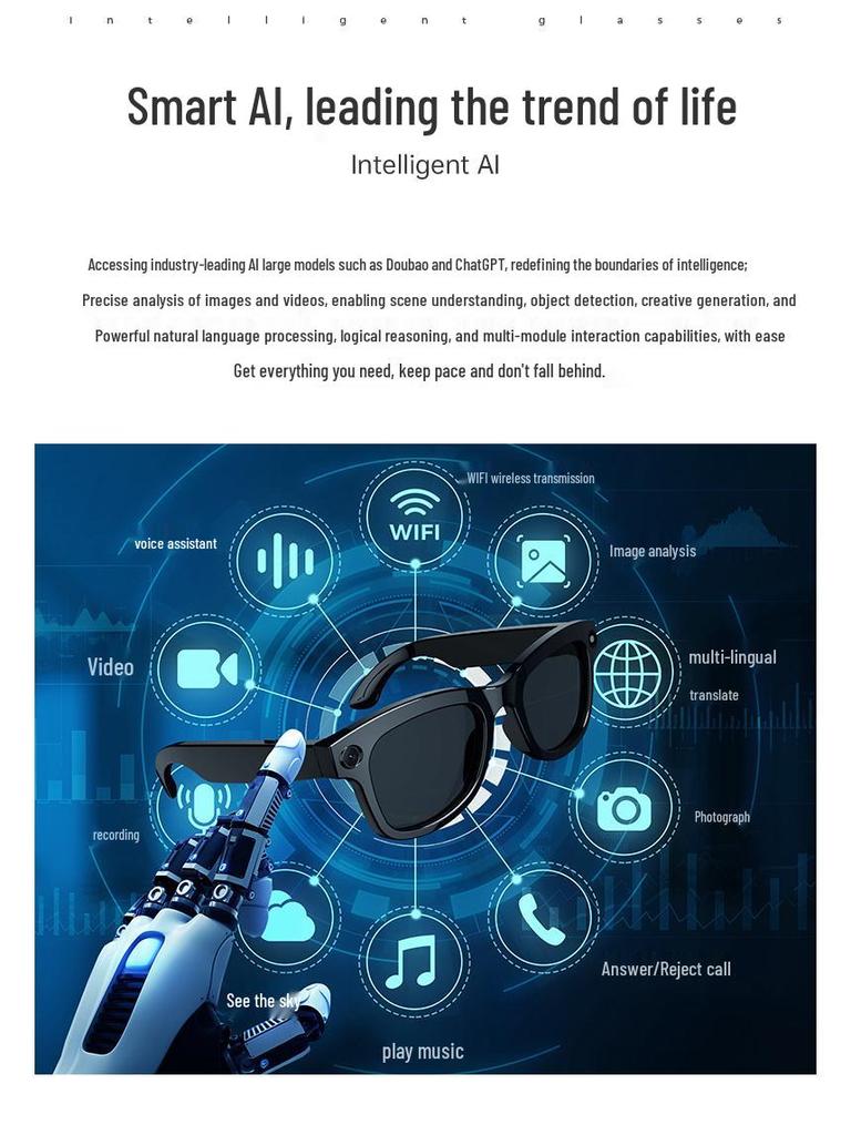 YX AI Intelligente Sonnenbrille: HD-Kamera, Verwacklungsfreie Foto-/Videoaufnahme, Bluetooth-fähig
