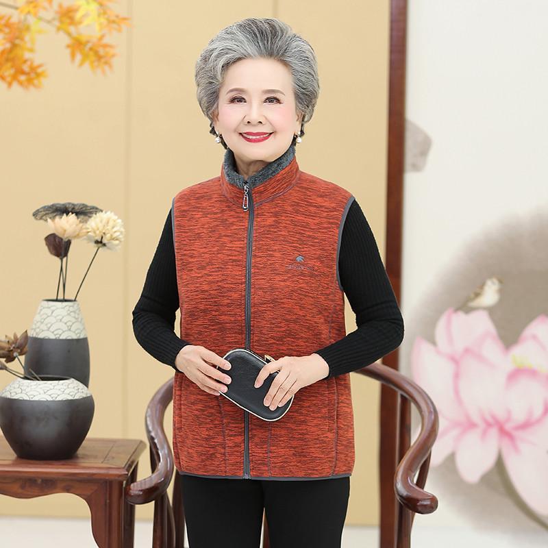 Elderly Women's Autumn Winter Fleece Vest Jacket Warm Loose Zipper Sleeveless Coat Mother Casual Waistcoat