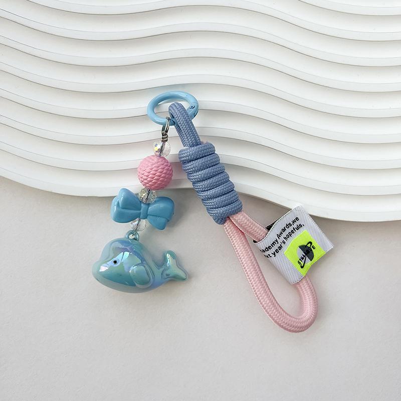

Acrylic Solid Color Colorful Cute Little Whale Dolphin Uv Plated Pendant Braided Cloth Rope Keychain School Bag Hanging Rope
