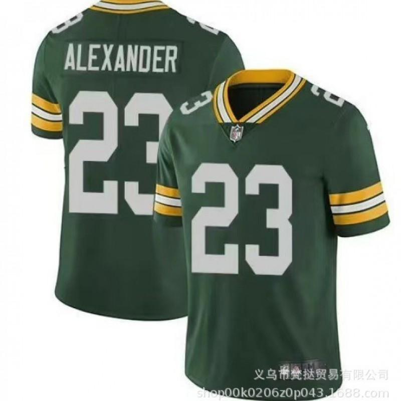 Green White NFL Bay Packers Football Jersey Men Short Sleeve V-Neck Cotton Blend Athletic Wear