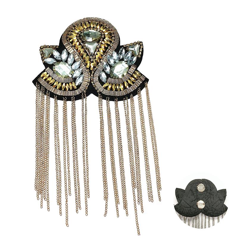 Brooch Pin Bead Long Tassel Chain Electroplating Decor DIY Men Women Bling Epaulette Clothing Shoulder Jewelry