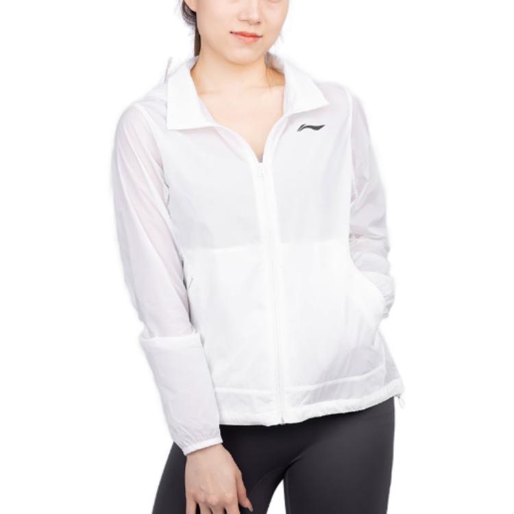 Li Ning Veste à capuche manches longues couleur unie protection solaire Femmes vestes Blanc YFDT066-1