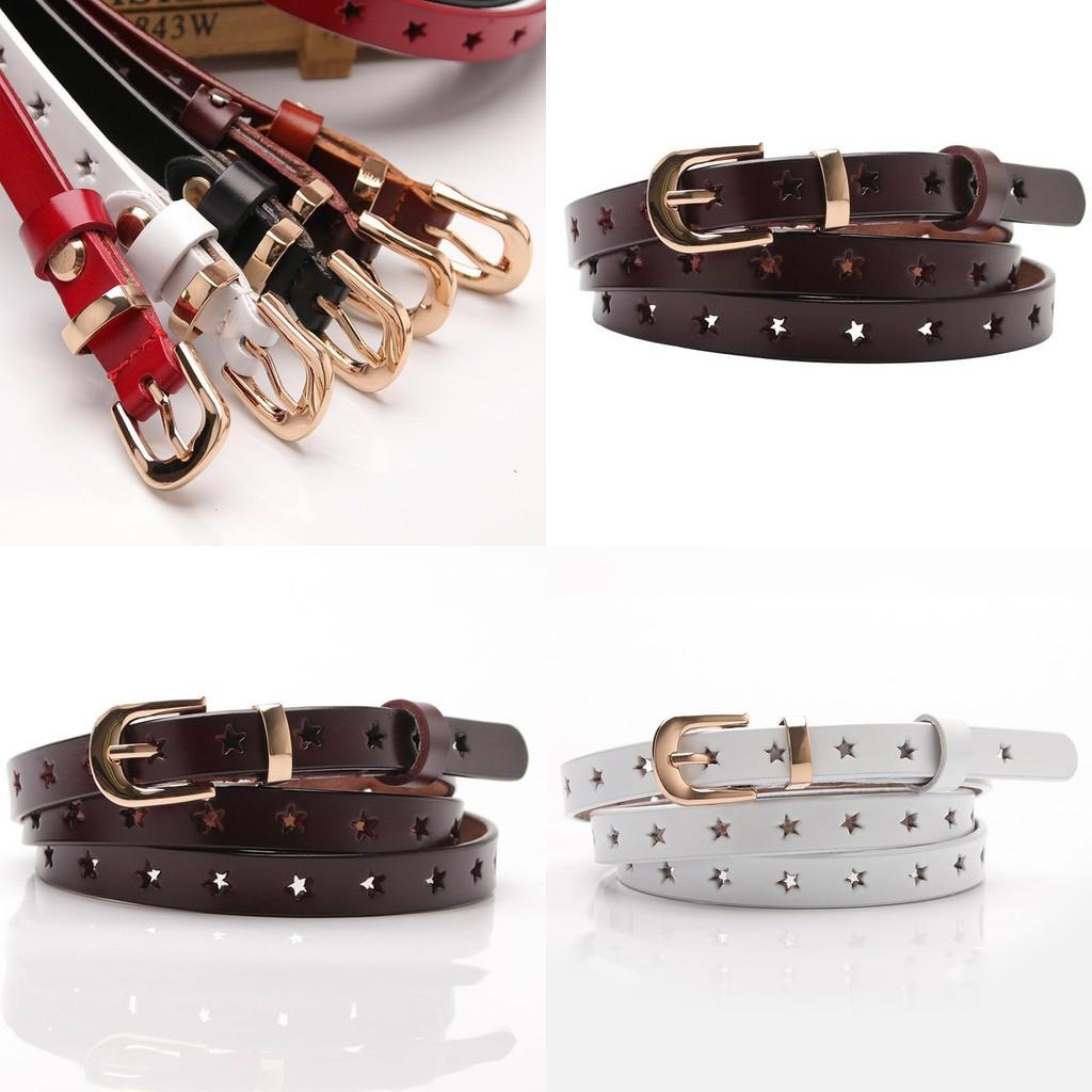 Leather Ladies Belt With Silver Alloy Buckle And Star Accents For Business And Fashion Outfits