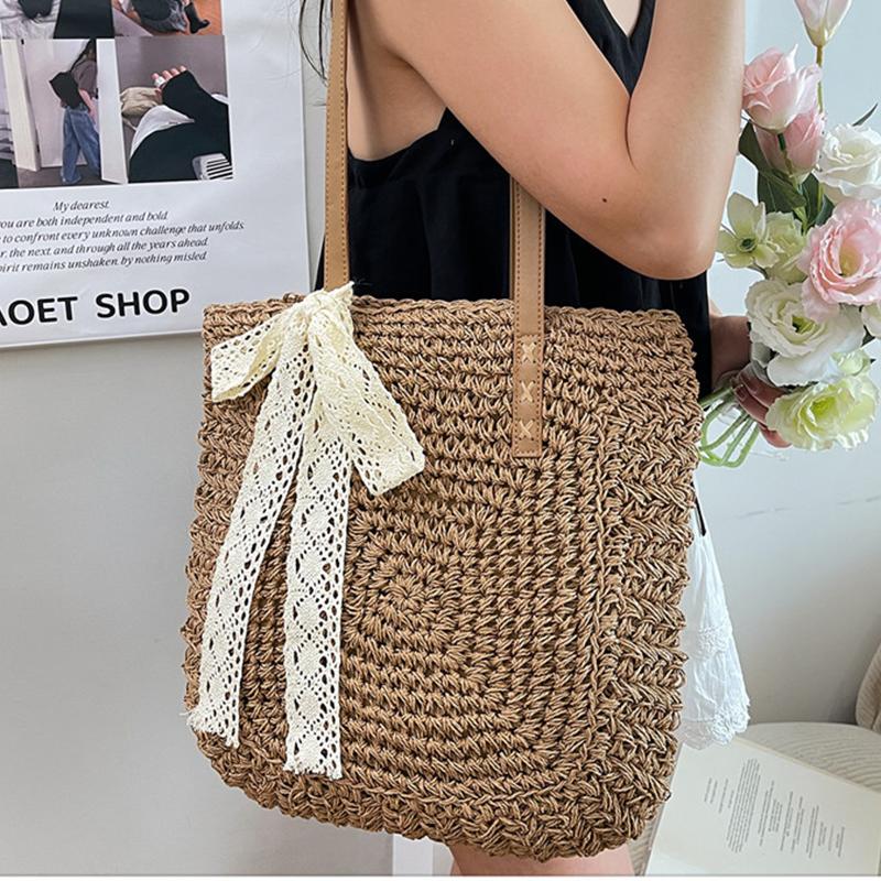 Yogodlns Eco Straw Shopping Bag For Women New Bohemian Beach Bag Large Capacity Shoulder Bag Trend Fashion Woven Handbag Tote