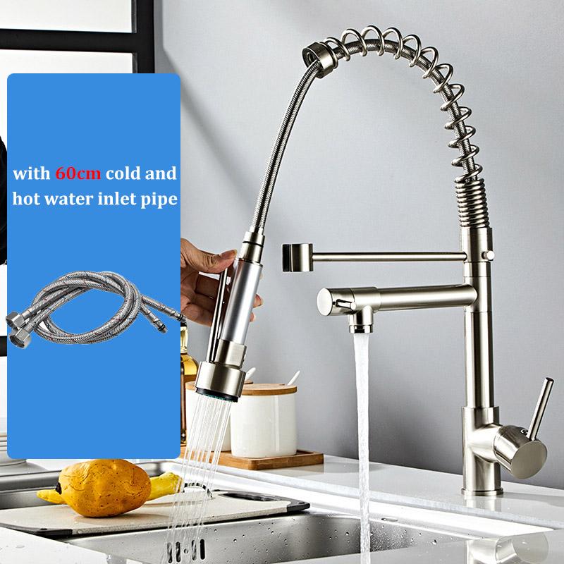 

Выдвижной кухонный смеситель из нержавеющей стали с пружиной для горячей и холодной воды, брызгозащищенный, для мойки, смесительный клапан