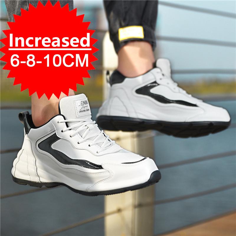 Men Breathable Elevator Shoes Height Increase Sneakers for Men 10cm Sports Casual Invisible Inner Heightening 6/8cm White Shoes