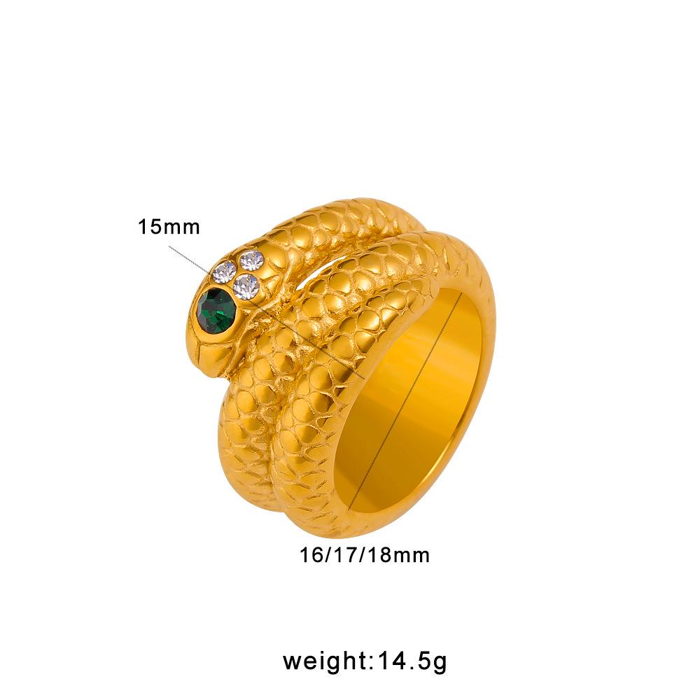 18K Gold-Plated Stainless Steel Green Diamond Snake Ring Size 8