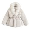 Womens Warm Puffer Coat With Faux Fur Collar Belted Waist Mid-Length Winter Jacket