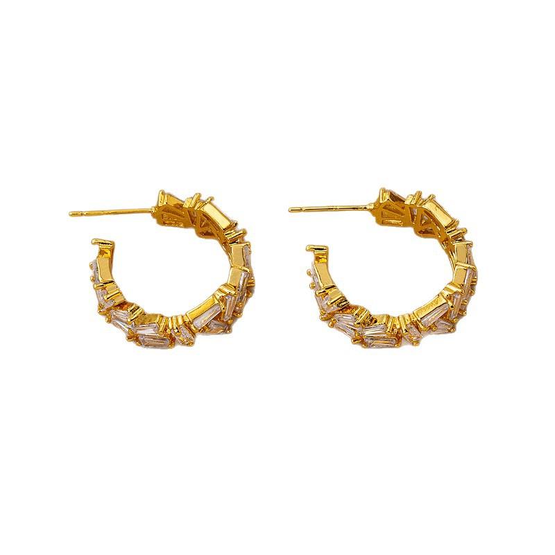 Wheat Ear C-type Zircon Earrings Women's Niche Design High-end Temperament Stud Earrings New Unique Light Luxury Earrings Autumn and Winter